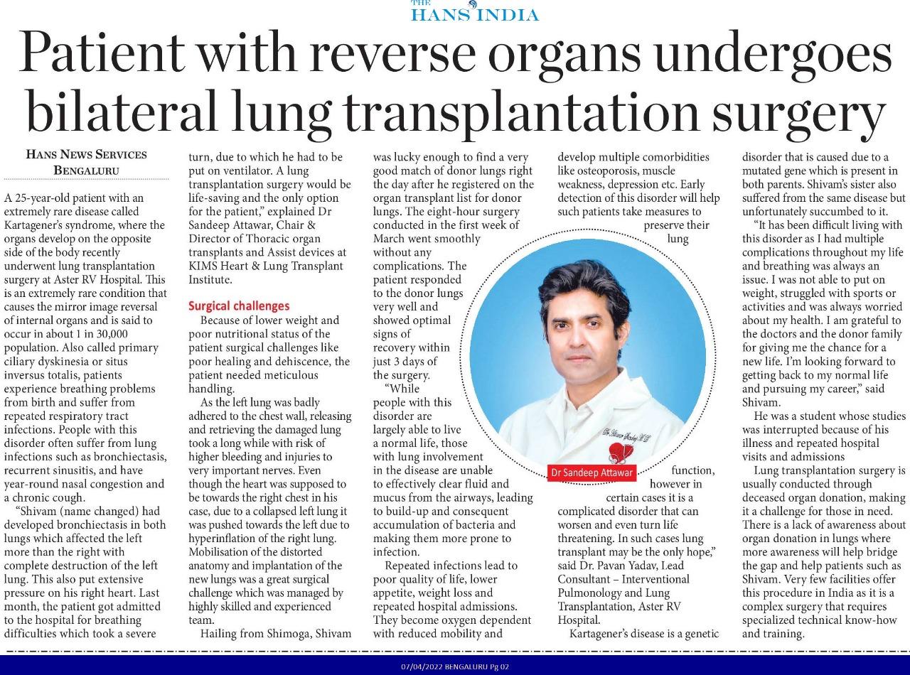 Doctor newspaper clipping - Bilateral Lung Transplant in Patient with Reverse Organs